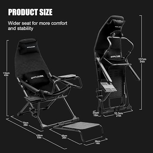 GTPLAYER Sim Racing Cockpit Foldable & Adjustable for High Performance Sim Racing Compact & Flexible Supports All Steering Wheels & Pedals for PC Wheel and Pedals Not Included(Black) thumbnail 2