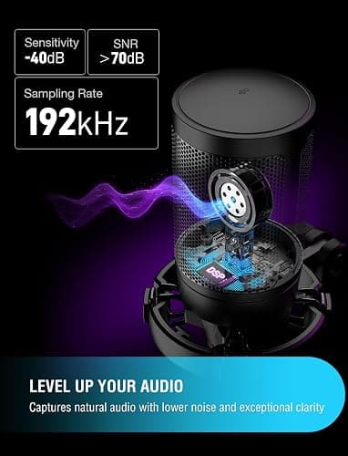 FIFINE Gaming USB Microphone for PC PS5, Condenser Mic with Quick Mute, RGB Indicator, Tripod Stand, Pop Filter, Shock Mount, Gain Control for Streaming Discord Twitch Podcasts Videos- AmpliGame thumbnail 3
