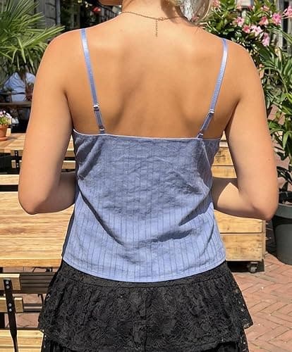 Women Vneck Camisole Y2k Spaghetti Strap Peplum Crop Tank Babydoll Flowy Cami Top Trendy Going Out Summer Shirt thumbnail 3