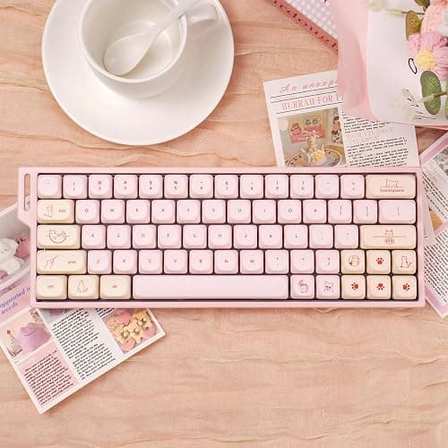 MOA Profile PBT Keycaps, Cute Pink Cat Keycaps Set, 128 Keys Custom Round Keyboard Cap, Dye-Sublimation Minimalist Key Cap Comaptible with 61/64/87/104/108 Cherry MX Switches Mechanical Keyboards thumbnail 2