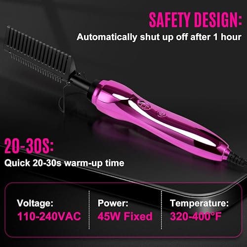 Hot Comb Hair Straightener Set for Lace Front Wigs - Heat Pressing Combs Ceramic Curling Flat Iron Electric Hot Comb for Wigs - Hair Straighteners Straightening Comb for Women Wig Installation Kit thumbnail 3