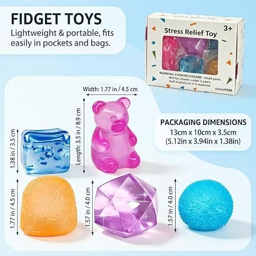 Chanyi9588 5Pcs Squishy Fidget Toys Set, Stress Ball Sensory Toys | 5-pc set in display box, made of flexible elastomer with varied textures for a satisfying, focus-enhancing tactile experience thumbnail 2