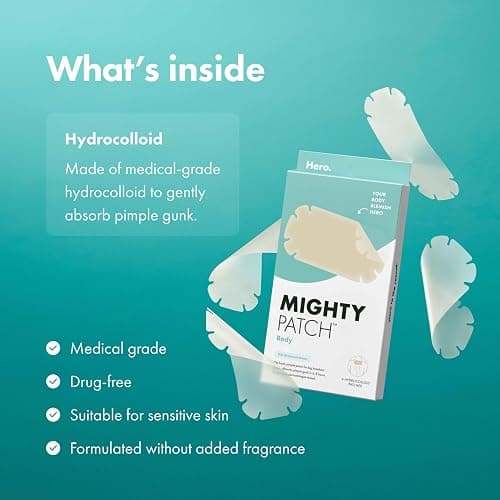 Mighty Patch Hero Cosmetics Body Patch– The XXL Hydrocolloid Patch for Bacne, Chestne, and Other Body Breakouts. Derm-Tested. Medical-Grade Hydrocolloid. Absorbs Pimple Gunk in 6-8 Hours. 4ct thumbnail 7