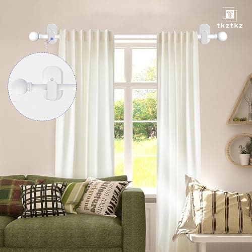 TKZTKZ Curtain Rods No Drilling for Windows 32 to 45 Inch:No Drill Small White Curtain Rod with Adhesive Brackets for Bedroom,5/8" Apartment Renter Friendly Adjustable Drapery Rods Easy Install thumbnail 8