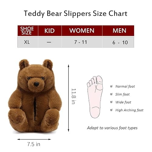 DOVORSY Women's Funny Teddy Bear Slippers,Winter Fuzzy Cute Indoor House Slippers with Cushion,Fluffy Cartoon Bedroom Shoes,Cozy Warm Birthday Valentine's Gifts for Women,Men,Ladies,Girls (Size 7-11) thumbnail 4