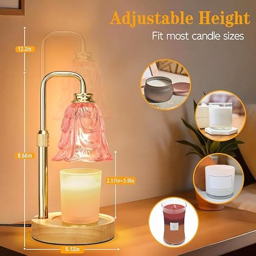 Candle Warmer Lamp with Timer Dimmer, Adjustable Height Pink Tulip Candle Wax Warmer, Christmas Birthday Gift for Mom Women, House Warming Gifts for New Home Bedroom Decor,Flower Pink thumbnail 2