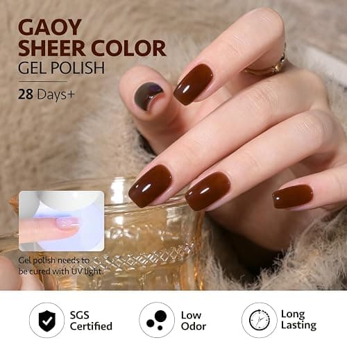 GAOY Jelly Nude Gel Nail Polish, 16ml Sheer Dark Brown Translucent Soak Off Gel Polish, UV Light Cure for Nail Art DIY, 1628 Hot Cocoa thumbnail 6