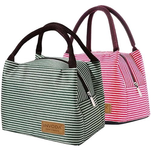 2PCS Lunch Bags Reusable Lunch Tote Bags Portable Lunch Cooler Bag Lunch Holder Insulated Lunch Box Bag for Picnic Office Beach (Green+Red) - Image 1
