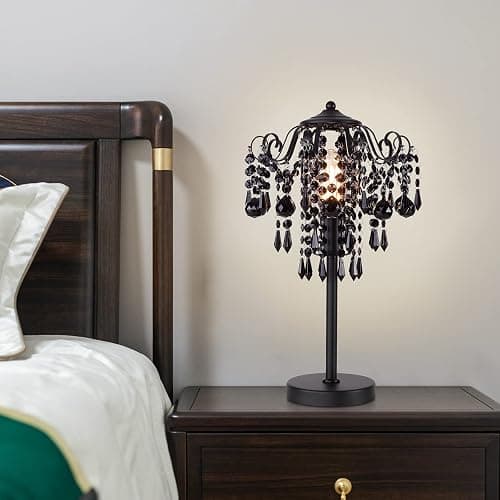 MEIXISUE Small Black Crystal Bedside Table Lamp End Table Lamp Nightstand Lamp Desk Lamps for Bedroom Living Room Office H20.4'' W11.81'' 1-Light E26 thumbnail 9