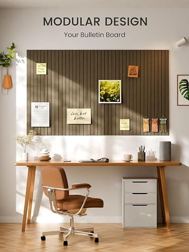 Bumusty Large Cork Board Alternative-48 x 36" Felt Bulletin Board Tiles, with 30 Pushpins, 70 Adhesive Tabs, 12-Pack Slat Wall Paneling, Cork Boards for Office Push Pin Board Felt Board-Earth Brown thumbnail 2