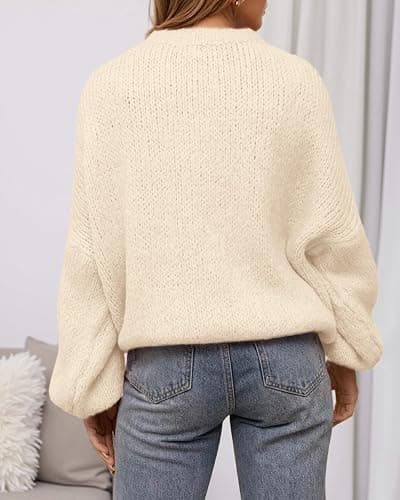 BTFBM Sweaters for Women Fall 2025 Crew Neck Lantern Long Sleeve Oversized Sweater Casual Knit Winter Pullover Tops thumbnail 3