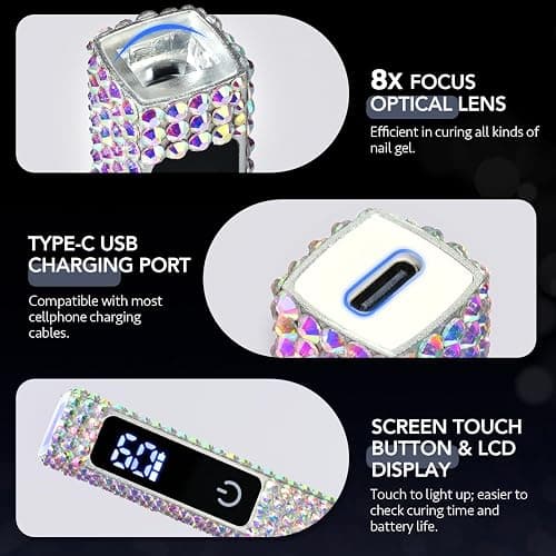 GAOY Handheld UV Light for Gel Nails, Mini Nail Lamp, Portable Cordless Rechargeable, Fast Curing, Diamond thumbnail 4