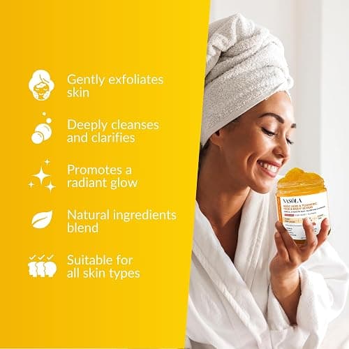 Nasola Kojic Acid Turmeric Face and Body Scrub - Moisturizing & Exfoliating Sugar Scrub with Shea Butter & Oils For All Skin Types - Removes Dead Skin for Hydrated Feel, Great Gifts For Women & Men thumbnail 2