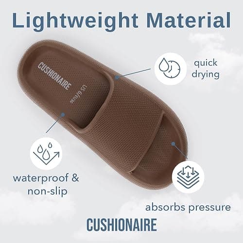 CUSHIONAIRE Feather EVA Slides, Mocha Brown, Size 7 thumbnail 5