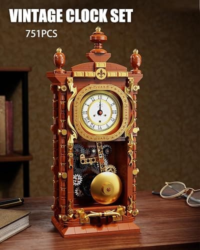 TYCOLE Vintage Pendulum Clock Building Block Set,Stem Toy with Real Clock Function and Linkable Mechanical Pendulum,Unique Home Decoration and Collectible for Adults&Kids 6+ thumbnail 3