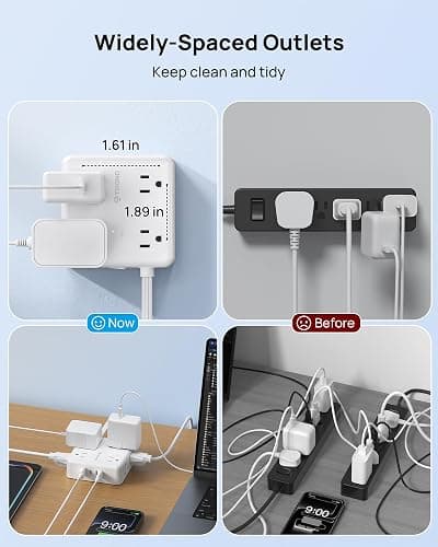 TROND Surge Protector Power Strip, 5FT Flat Plug Extension Cord with 8 Outlets & 4 USB Ports (3 USB C), 1625W, Wall Mount Outlet Extender for Home Office Dorm Room Essentials, White thumbnail 5
