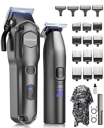 Jack&Rose Clippers and Trimmers Set, Cordless Hair Clippers, Beard trimmer for Men Hair Cutting Kit, Rechargeable Electric Hair Clippers, IPX7 Waterproof Hair Trimmer with Travel Bag (Black) - Image 1