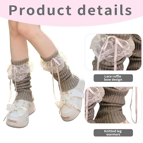 DUOJINSANXI 2Pcs Leg Warmers Y2k, Cute Leg Warmers for Women Girls, Bows Lace Harajuku Costume Warm Socks Accessories thumbnail 3