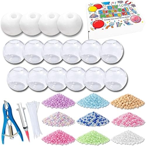 DIY Stress Ball Making Kit with 14.1 oz Filler, 16 TPR Skins, Vacuum Tool, 20 Cable Tie for Create ASMR Anxiety Relief Toys Crunchy Relaxing for Adult - Image 1