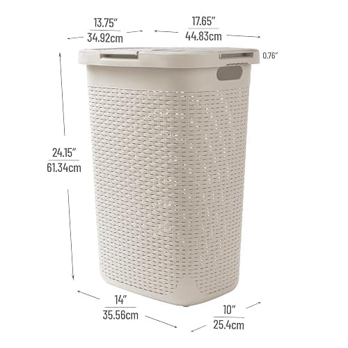 Mind Reader Slim Laundry Hamper with Lid, 60L Tall Clothes Basket, Narrow Tapered Design for Bathrooms, Closets and Laundry Rooms, Plastic, 2 Pack, Ivory thumbnail 3