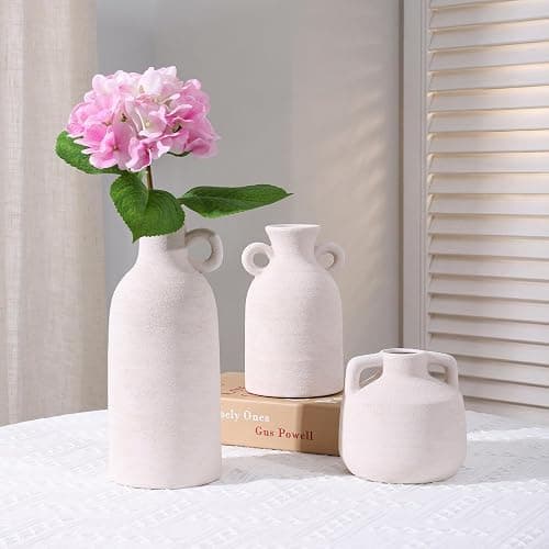 Ceramic Vase Set, 3Pcs Flower Vases for Modern Boho Farmhouse Decor, Decorative Vases for Pampas Grass & Dried Flowers, Distressed Finish thumbnail 9