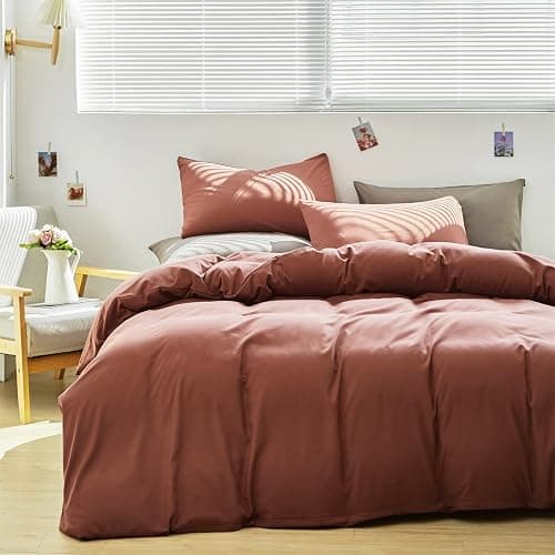 Luxlovery Brick Red Comforter Set Queen Dark Red Bedding Comforter Set Solid Soft Breathable Reddish Solid Color Blanket Quilts 3 Piece Bedding Set for Queen Bed thumbnail 3