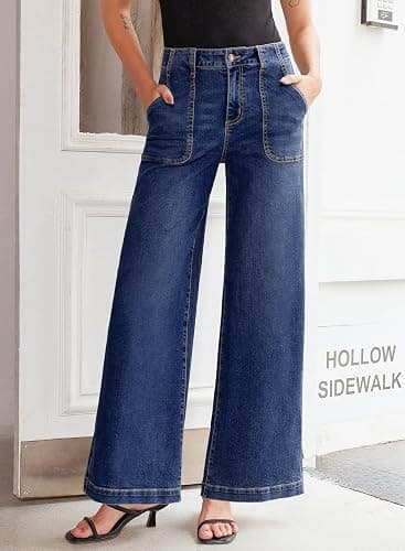 Sidefeel Womens Wide Leg Jeans High Waisted Stretchy Straight Leg Baggy Denim Pants with Pockets thumbnail 3