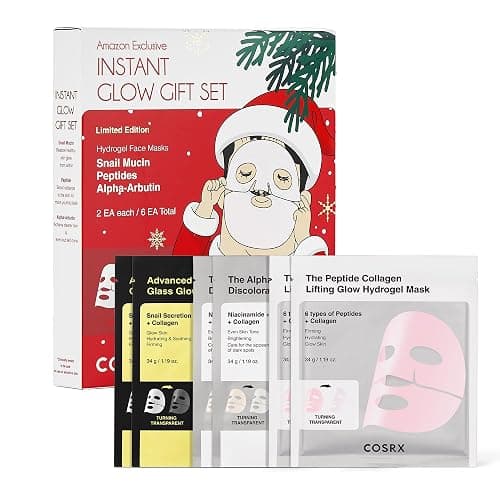 COSRX Glow-Boosting Face Mask Limited Holiday Gift Set 6ea, Snail Mucin, 6 Peptides & Alpha-arbutin for Glass skin, Collagen Face Mask, Korean Skin Care Set, Stocking Stuffers, Amazon Exclusive - Image 1
