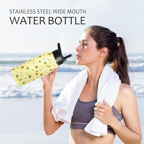TWBDMKC 32oz Bee Insulated Aater Water Bottle with Straw, Bee Gym Hiking Sports Coffee Mug Cup Water Bottles,Bee Gifts for Women,Bee Decor Stuff Accessories thumbnail 6