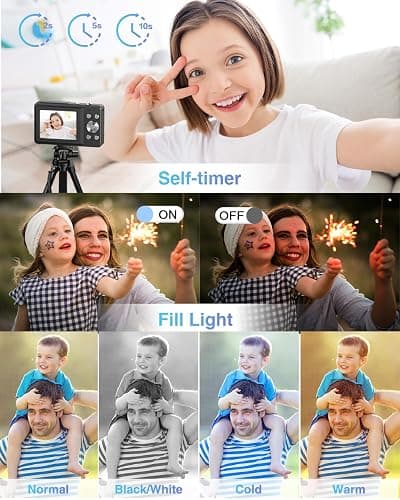 Digital Camera, FHD 1080P Point and Shoot Camera for Kids Teens, 32GB Card | Compact Small Vlogging Camera, 16X Zoom Anti-Shake Filters Date Stamp, Easy to Use, Gift for Boys Girls Starters, Deep Black thumbnail 7