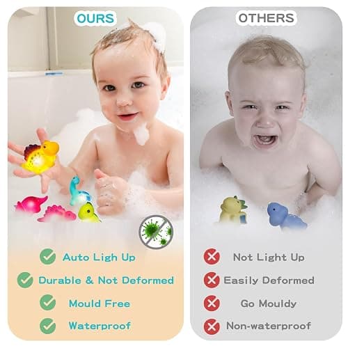 Jiosdo Baby Bath Toys, 6 PCS LED Kids Sensory Toys, Liquid Sensor Light Up Dinosaur for Autism thumbnail 3