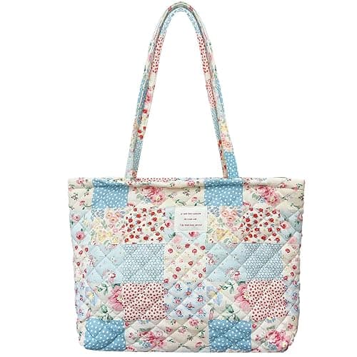 Modacarry Small Floral Quilted Tote Bag with Zipper Closure for Women Girls - Image 1
