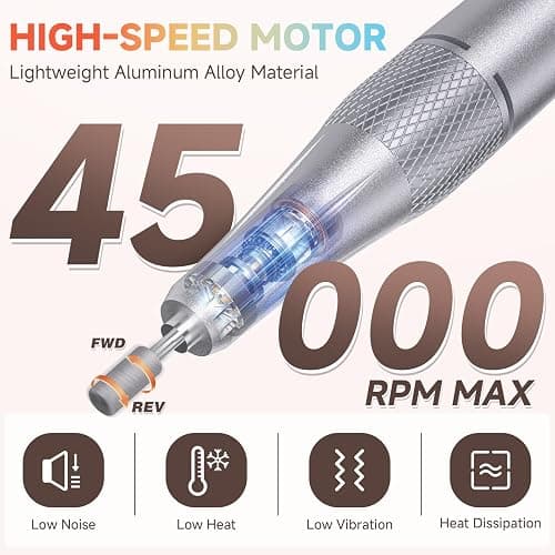 Nail Drill, Portable Electric Nail File 45000RPM, Rechargeable Nail Drill Professional with Bits & Base, for Acrylic Gel Nails, E-File Machine, Manicure Polishing, for Salon Home, White thumbnail 3