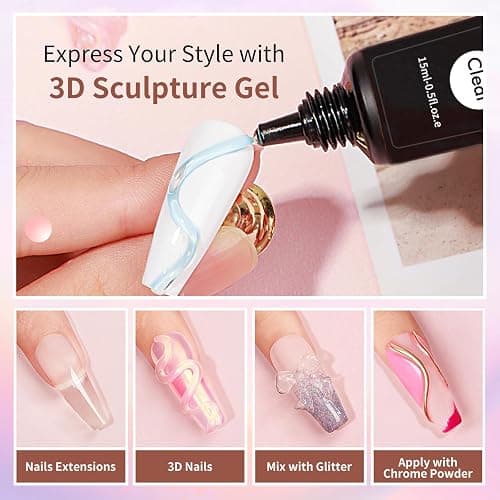 MAGIC ARMOR 15g 3D Nail Gel Sculpting Gel Nail Art Glue for Nail Art Designs DIY Nail Craving Molding Gel for 3D Gel Nail Art Polish Painting Drawing Gel Sculpture Gel Nail Decoration Manicure Clear thumbnail 4