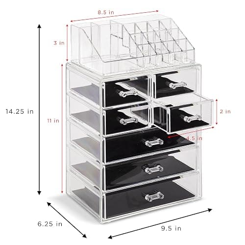 Sorbus Acrylic Makeup Organizer Set, 7-Drawer Vanity & Countertop Cosmetic Storage with Small & Wide Compartments, Clear Makeup Storage for Brushes, Lipsticks, Jewelry – Holiday Gift for Women & Teens thumbnail 3