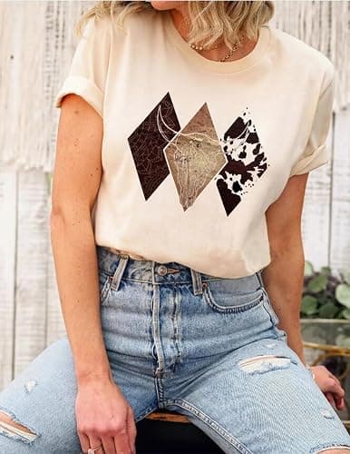 Women's Vintage Cowboy Western T-Shirts Cute Cow Skull Graphic Rodeo Shirts Funny Cowgirl Country Concert Tee Tops thumbnail 3