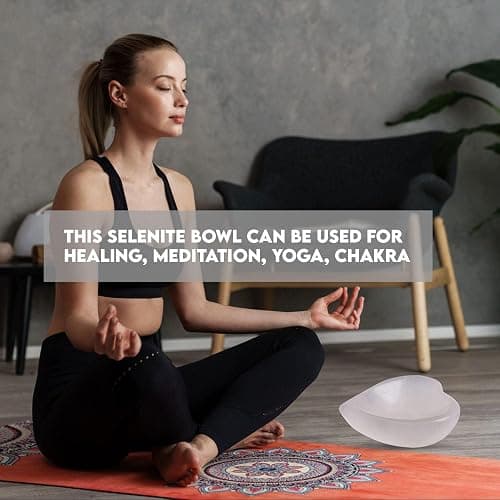Himalayan Glow Natural Selenite Bowl Heart Shape Selenite Crystal - 10 cm for Reiki Healing Meditation Decoration, White thumbnail 3
