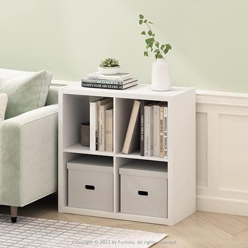 Furinno Cubicle Open Back Decorative Cube Storage Organizer, 4-Cube, White thumbnail 2