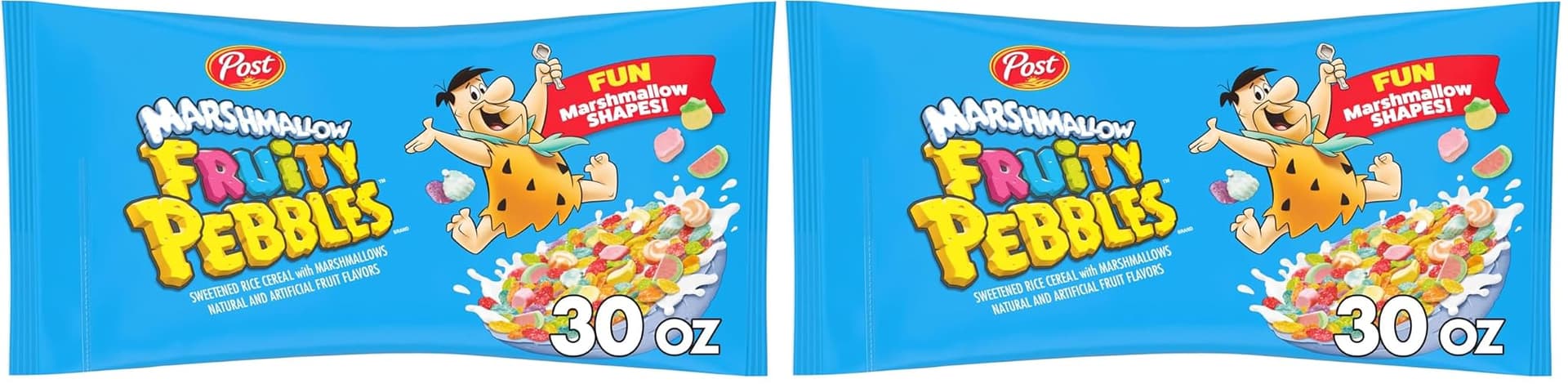 Marshmallow Fruity PEBBLES Breakfast Cereal for Kids, Gluten Free, Made with Sweetened Puffed Rice, 30 oz Bag (Pack of 2) - Image 1