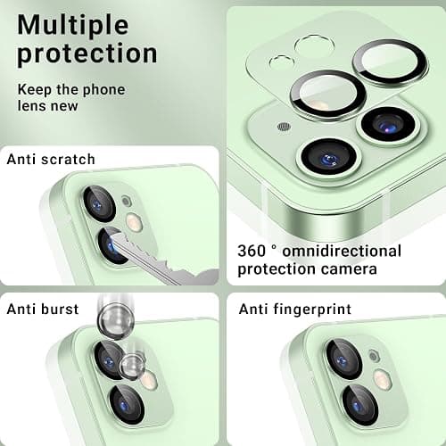 Korecase [ 2 Pack Camera Lens Protector for iPhone 12, Aluminum Metal Lens Film, 9H Hardness Tempered Glass Camera Screen Cover,Bubble Free,Strong Stickiness Case Friendly - Black thumbnail 6