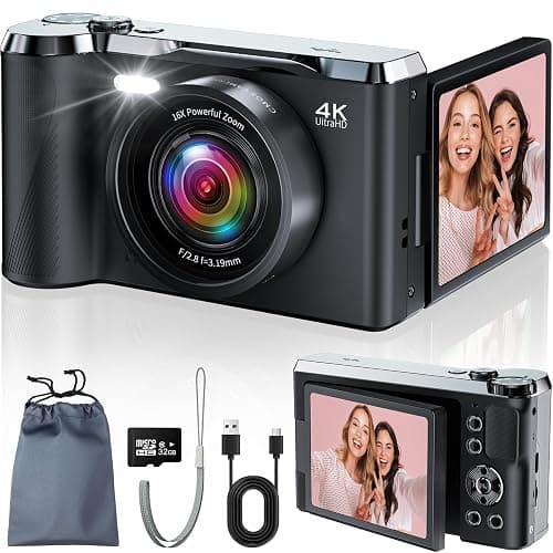Digital Camera 2026 Upgrade for Photography, Video & YouTube | 56MP Autofocus Vlogging Camera with 3-Inch 180° Flip Screen, 16X Zoom, Built-in Flash, Compact Travel Camera with 32GB SD Card for Kids - Image 1