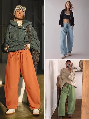 ATHMILE Barrel Sweatpants Women Fall Fashion Wide Leg Pants 2025 Baggy Lounge Comfy Flowy Sweat Pants with Pockets thumbnail 2