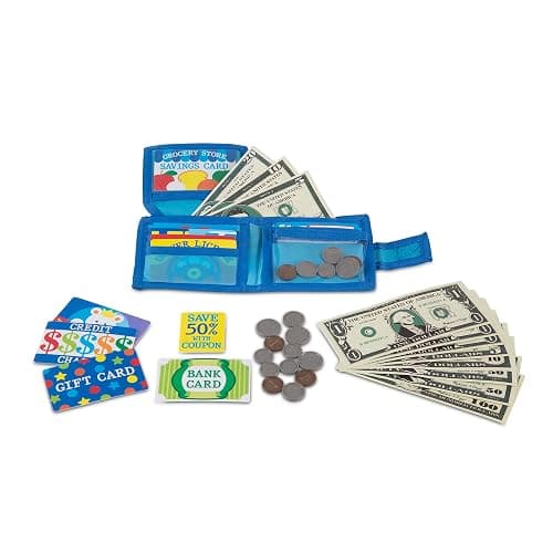 Melissa & Doug Pretend-to-Spend Toy Wallet With Play Money and Cards (45 pcs), Blue - FSC Certified thumbnail 6
