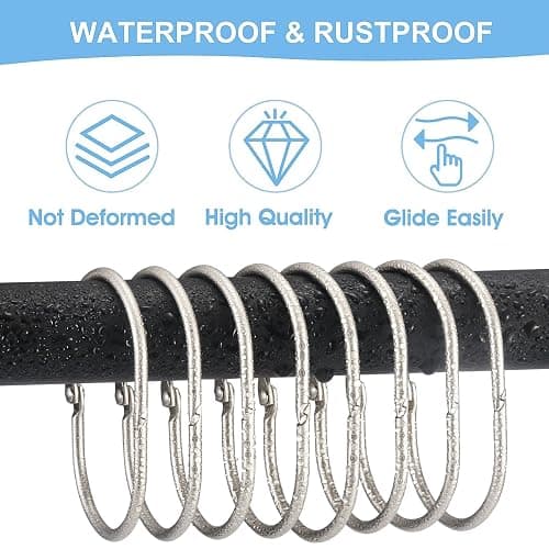 24 Pcs Shower Curtain Rings, Goowin Shower Curtain Hooks, Oval Snap Shower Rings for Curtain, Metal Shower Curtain Rings Rust Proof, Glide Smoothly Shower Hooks for Shower Curtain Rod (Matte Nickel) thumbnail 3