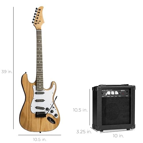 Best Choice Products 39in Full Size Beginner Electric Guitar Starter Kit w/Case, Strap, 10W Amp, Strings, Pick, Tremolo Bar - Natural - Natural thumbnail 7