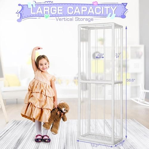 Trycooling Stuffed Animal Storage Zoo Holder Space Save Vertical PVC with Elastic Band and Net for Playroom Bedroom Nursery (White 1) thumbnail 2