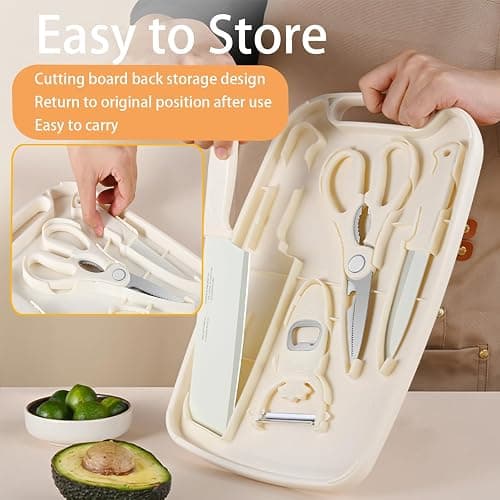 WEISHEHUG Knife and Cutting Board Set, 5 In1 Travel Small Cutting Boards with Knife Camping Essentials Cream Colored Chopping Board for Travel College thumbnail 6