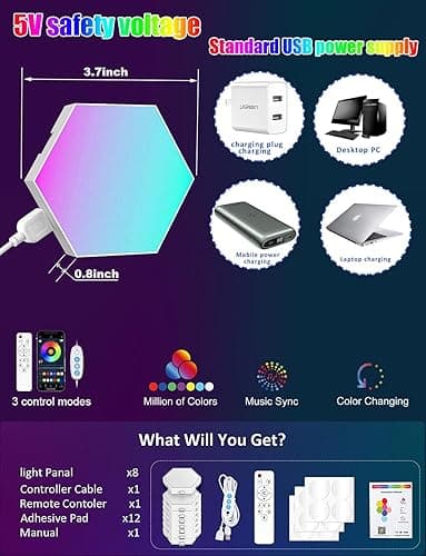 selfila Music Sync DIY Hexagon Lights - Smart APP and Remote RGB Wall Light Hexagonal Modular Gaming Light Honeycomb Shape Panels LED Lights for Bedroom Children Room Decor (8) thumbnail 6
