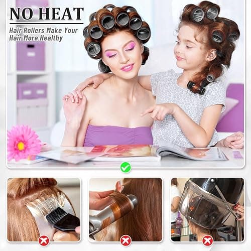 Big Self-Grip Hair Curlers Rollers with Stainless Steel Duckbill Clips for Long, Medium, Thick Hair and Bangs Volume (Black) thumbnail 6