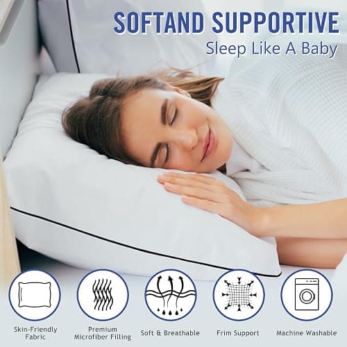 Vorouhals Hotel Collection Bed Pillows for Sleeping 2 Pack Queen Size Cooling Pillows Set of 2 for Back, Stomach or Side Sleepers, Super Soft Down Alternative Microfiber Filled Pillows thumbnail 2